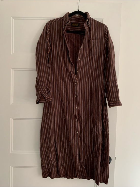 Eddie Bauer Dresses & Skirts - Eddie Bauer Brown Striped Button-Front Long Shirt Dress Size Medium Cotton